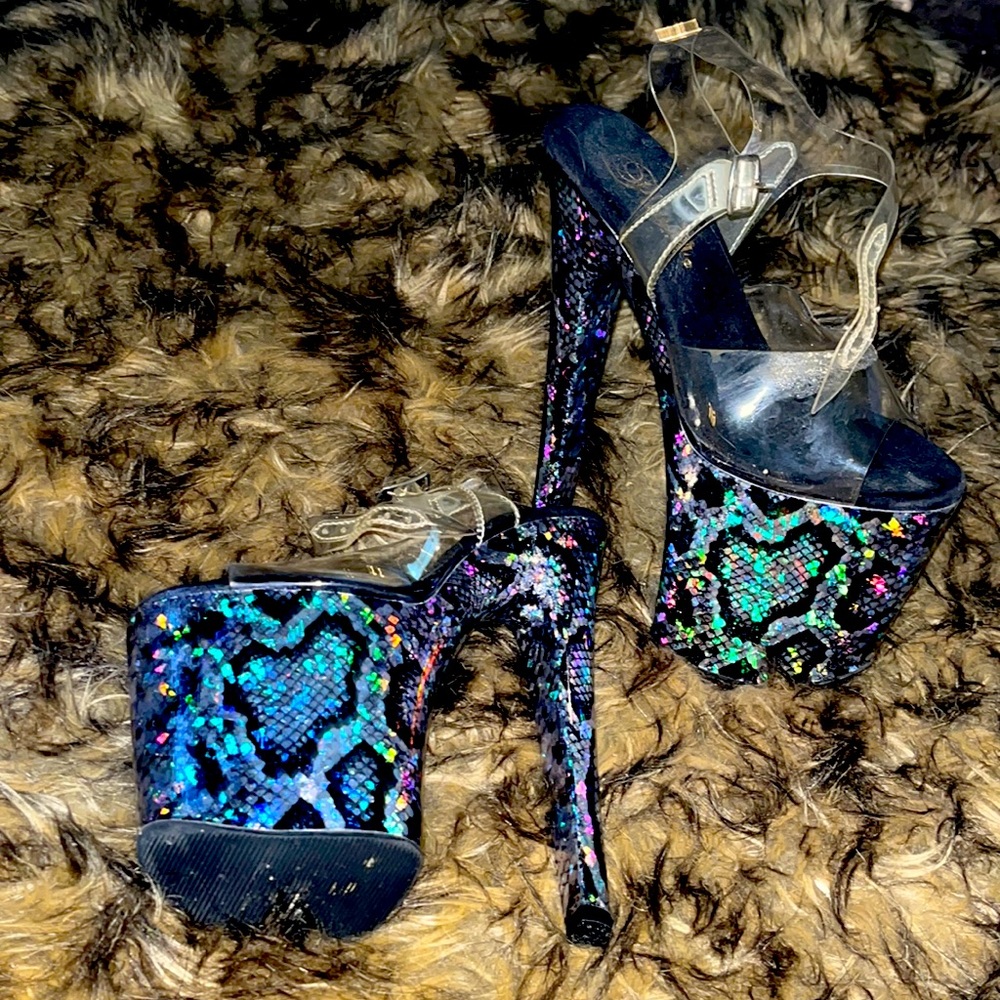 Sequined snake skin stilettos